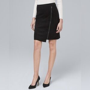 White House Black Market Faux Suede Skirt Zipped Wrapped Black Mini 0